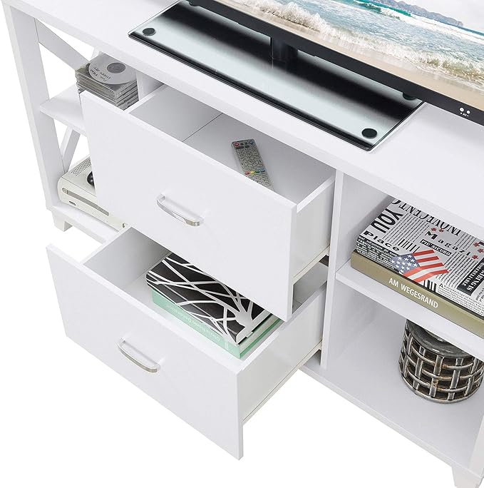 Convenience Concepts Oxford Deluxe 2 Drawer TV Stand with Shelves for TVs up to 55 Inches, White