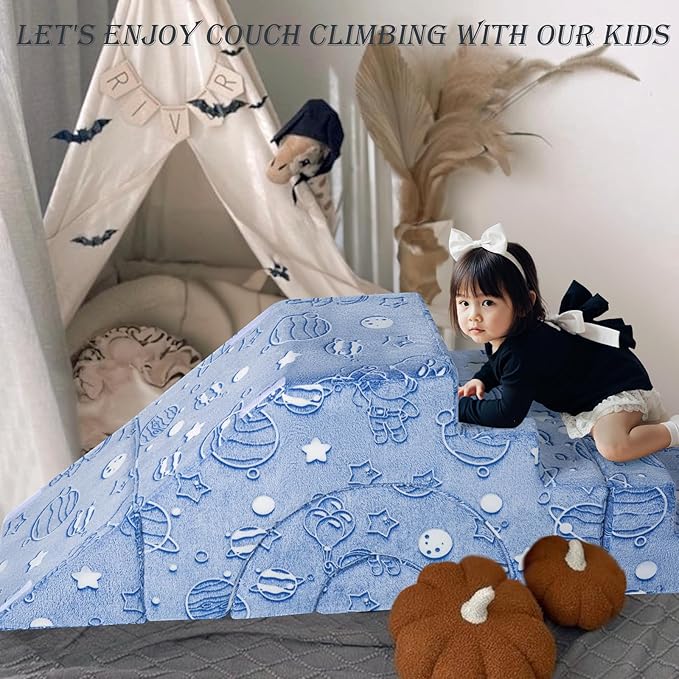 MeMoreCool Foam Climbing Toddler Couch, Modular Kids Sofa with Slide & Stair, Convertible Baby Couch for Playroom, Sectional Furniture for Crawling, Climbing, and Kids’ Play