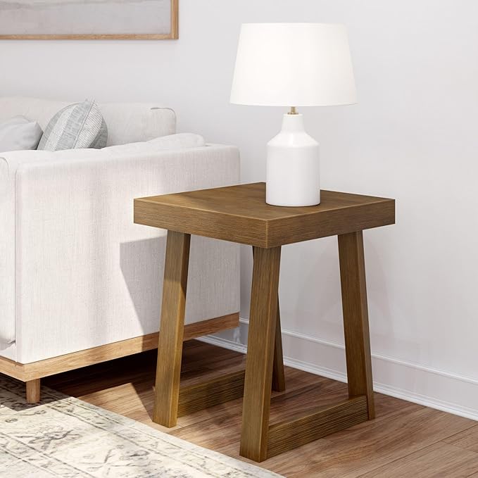 Plank+Beam Classic Square Side Table, Slim Side Table for Living Room, Narrow Nightstand for Small Spaces, Wood End Table for Bedroom, Pecan Wirebrush