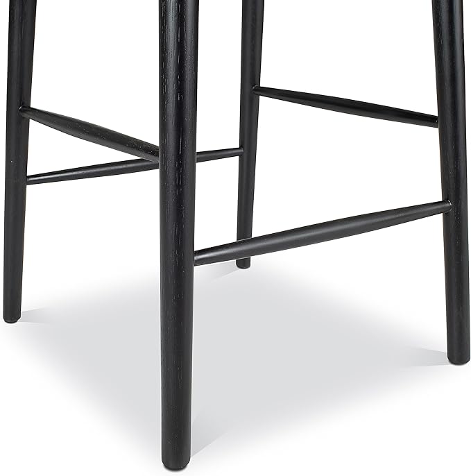 POLY & BARK Ligna Counter Stool Black – Mid-Century Inspired Stool with Sculpted Spindle Back – Solid American Oak Frame and Engineered Wood Veneered Seat – Fully Assembled and Ready to Use