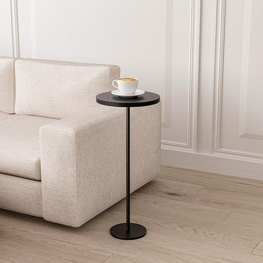 Round Pedestal Table Upgraded Side Black Drink with Weighted Base, Modern Cocktail Martini End Table for Small Space Sofa Couch Chair Living Room Bedroom Dorm Patio