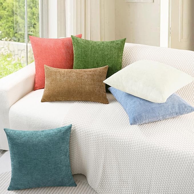 CaliTime Throw Pillow Covers Decorative 26 X 26 Inches Pack of 2 Cozy Chenille Cushion Cases for Couch Sofa Bed Living Room Home Forest Green