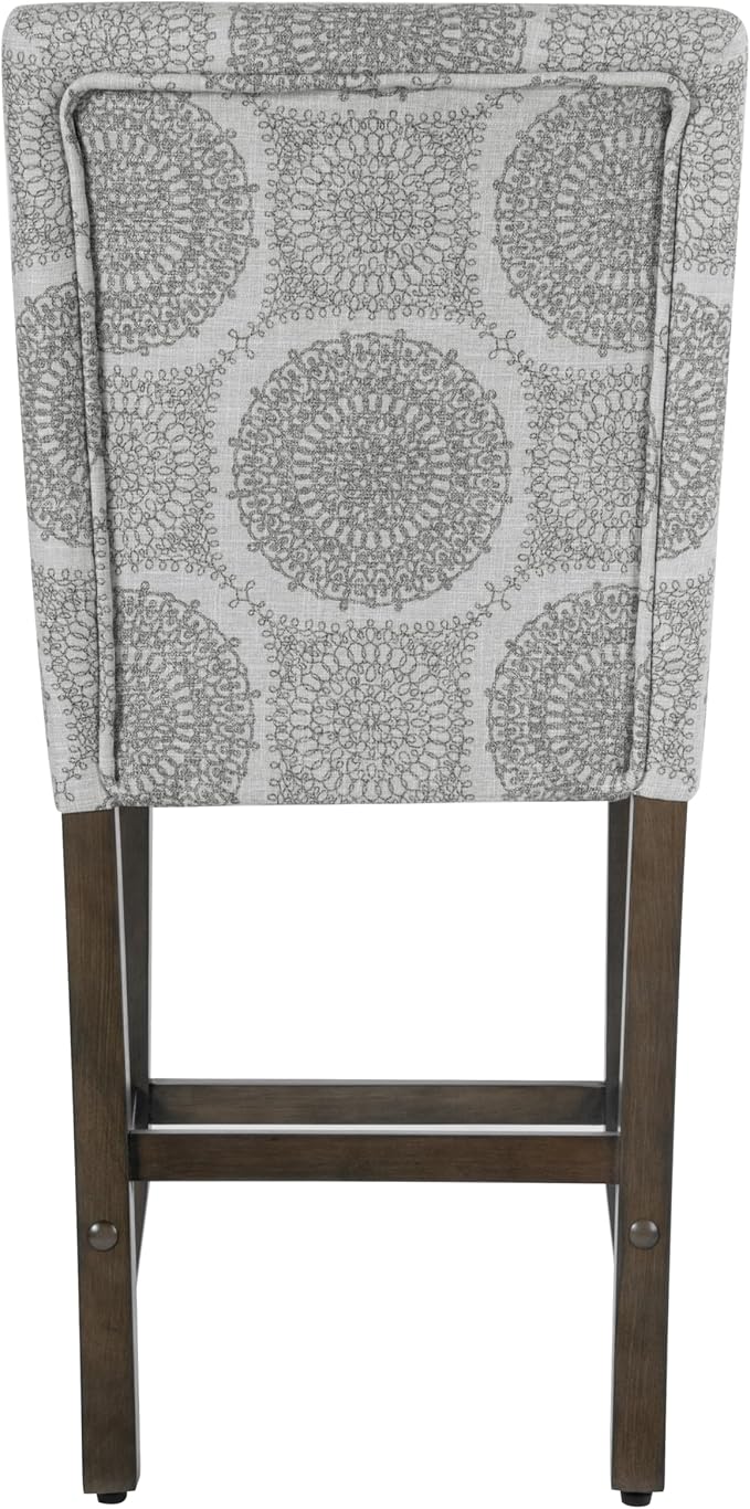 HomePop Upholstered Counter Height Barstool, 24-Inch, Gray Medallion