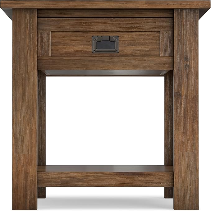 SIMPLIHOME Monroe SOLID ACACIA WOOD 22 inch Wide Square Rustic End Table in Rustic Natural Aged Brown for the Living Room and Bedroom