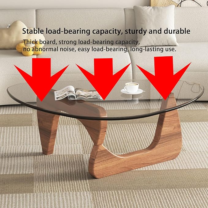 EASYSOUL Modern Glass Coffee Table, 32.68" D x 22.44" W x 15.75" H, Abstract Round Tea Tables for Living Room Home Office Industrial Cocktail Tables (Walnut-Clear Glass, 32.68")