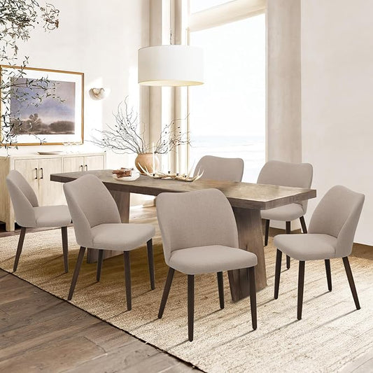 COLAMY Upholstered Dining Chairs Set of 6, Modern Fabric Dining Room Kitchen Side Chair with Padded Seat and Wood Legs for Restaurant/Cafe, Camel