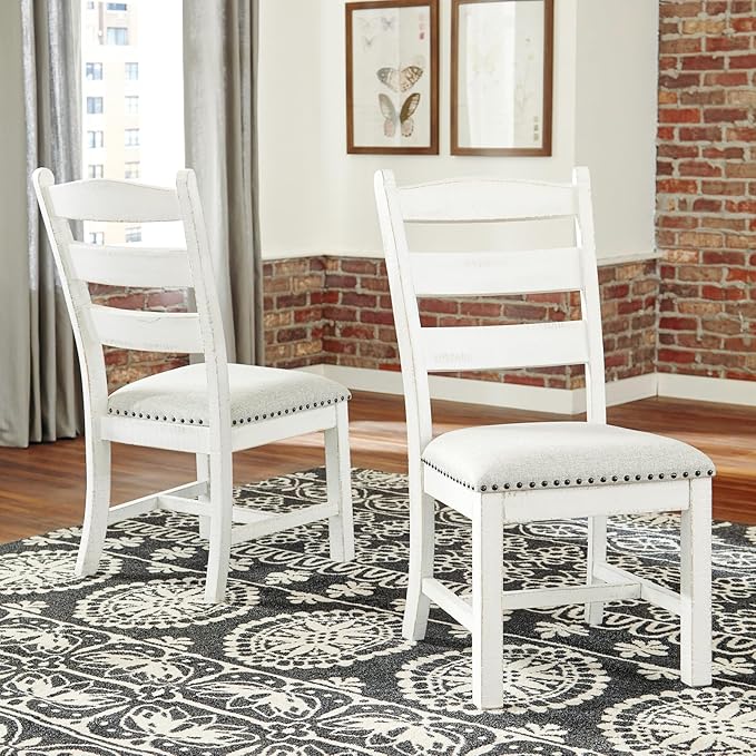 Signature Design by Ashley Valebeck Vintage Farmhouse Cushioned Dining Chair, 2 Count, Whitewash