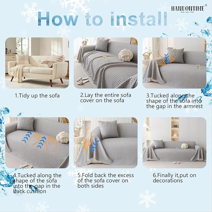 HANDONTIME Cooling Dog Couch Cover Ice Silk Washable & Breathable Pet Sofa Protector, Durable Couch Covers for Sofa Pet Friendly Soft Dog Cooling Bed Cover Sofa Protector Covers (Grey, 71"x150")