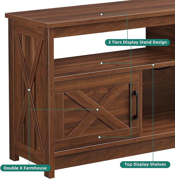 YITAHOME TV Stand for 65/55 Inch TV, Farmhouse Entertainment Center with Storage, Power Outlets and Open Shelf, Media Console TV Cabinet for Living Room, Walnut