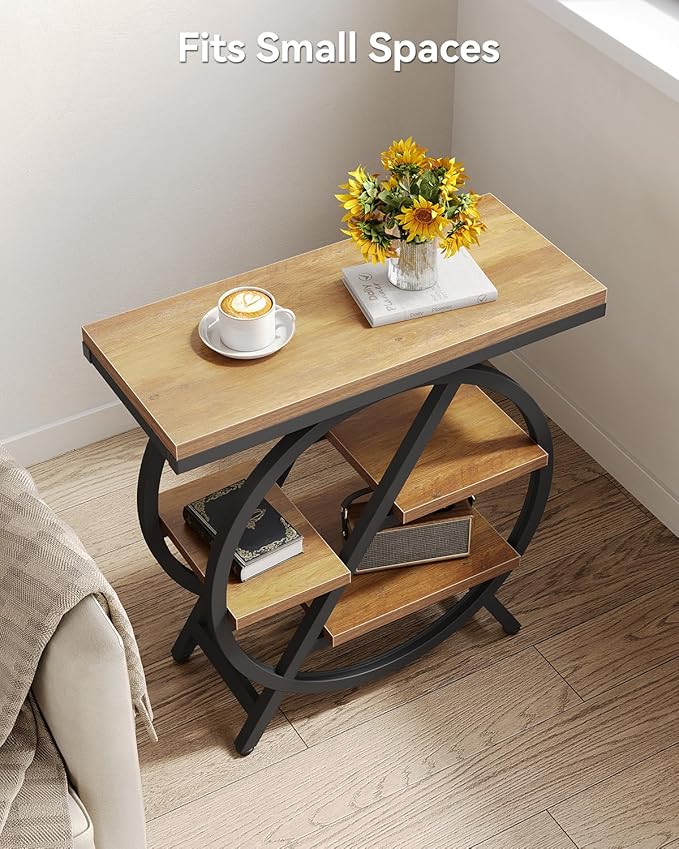 End Table, Narrow Side Table with 4-Tier Large Storage Space, Modern Bedside Table for Living Room, Home Office, Bedroom, Natural