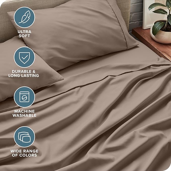 Bare Home Full XL Sheet Set - Luxury 1800 Ultra-Soft Microfiber Full Extra Long Bed Sheets - Double Brushed - Deep Pockets - Easy Fit - 4 Piece Set - Bedding Sheets & Pillowcases (Full XL, Taupe)