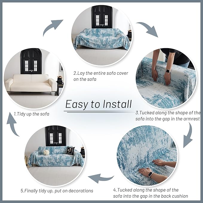 MYSKY HOME Sectional Couch Cover Sage Abstract Geometric Sofa Covers for Sectional Sofa L Shape Chenille Couch Protector for Dogs Pets Couch Throw Cover Washable Durable for Home Decor, 71" X118"