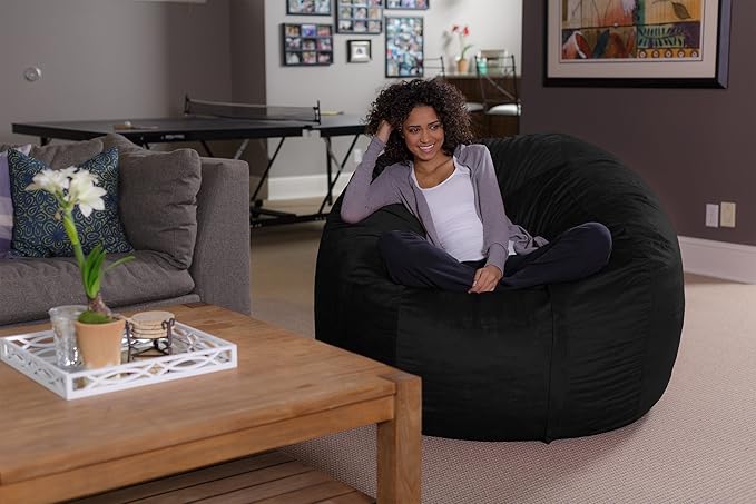 Sofa Sack Bean Bag Chair - Plush, Ultra Soft - Memory Foam Bean Bag Chair with Microsuede Cover - Stuffed Foam Filled Furniture and Accessories for Dorm Room 5 Feet - Black