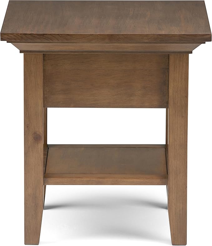 SIMPLIHOME Redmond SOLID WOOD 19 inch Wide Square Transitional End Side Table in Rustic Natural Aged Brown for the Living Room and Bedroom