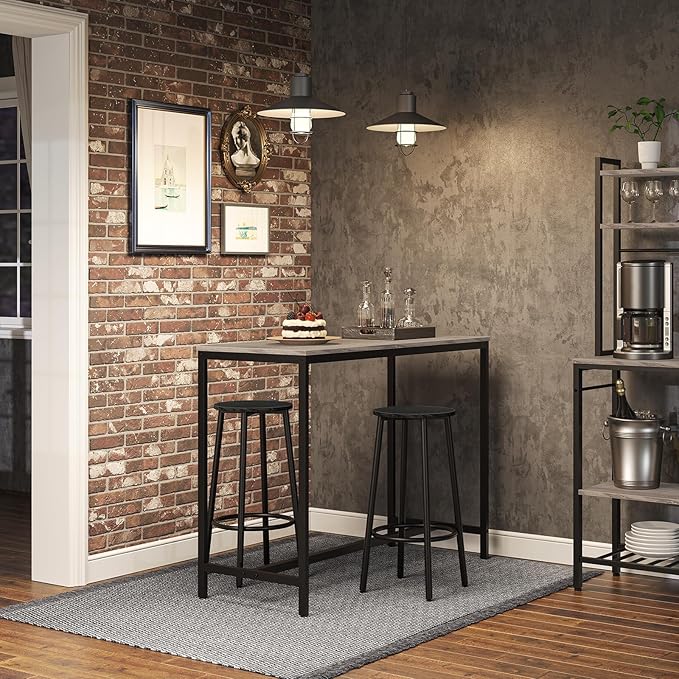 HOOBRO Bar Stool Set, Counter Height Stools with Footrest, Sturdy Steel Frame, for Dining Room, Kitchen Island, Party, Easy Assembly, Black BK03BY01N1
