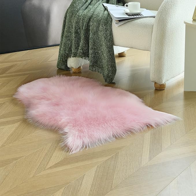 duduta Pink Faux Sheepskin Rugs 2x3 ft, Faux Fur Chair Seat Covers Fluffy Shag Throw Rugs Machine Washable