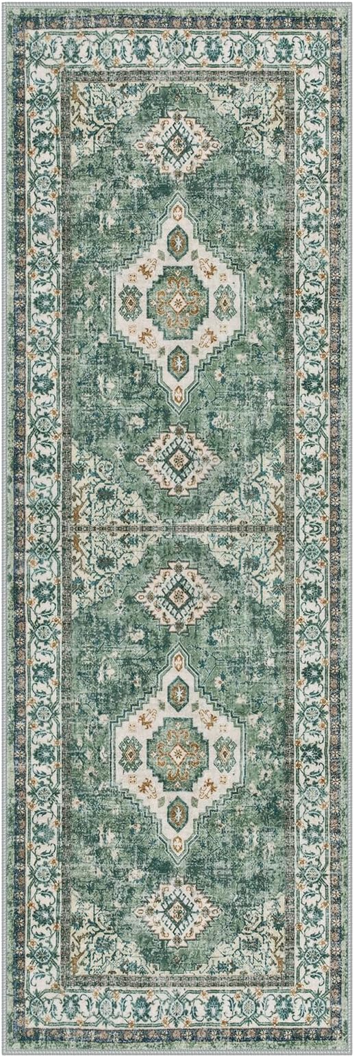 Lahome Oriental Washable Hallway Runner Rug, 2x6 Runners for Hallways Non Slip Ultra-Thin, Vintage Soft Long Carpet for Kitchen Bathroom Bedroom Laundry Room, Green/Multi