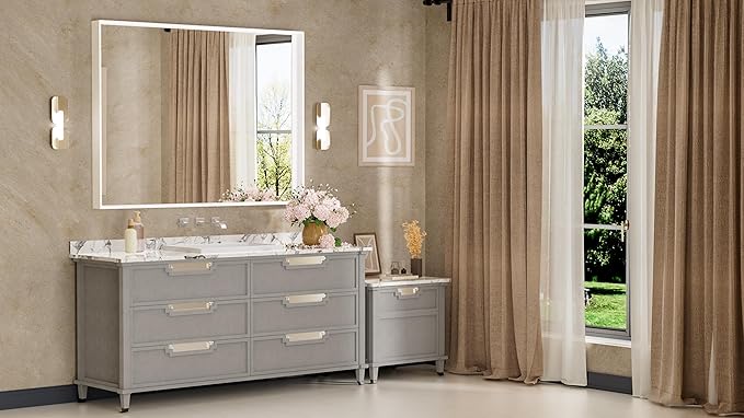 Keonjinn 48” x 36” White Bathroom Vanity Mirror Metal Framed Large Bathroom Mirror for Over Sink Rectangular Wall Mirror Square Corner Farmhouse Matte White Rectangle Mirror(Horizontal/Vertical)