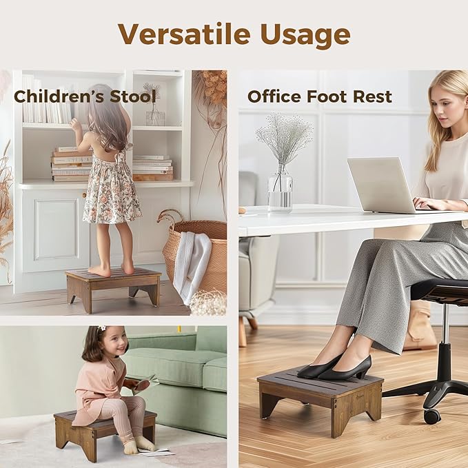 StrongTek Bamboo Bed Step Stool for Adults & Kids – Wide 16" Platform, 300 lbs Capacity, Non-Slip Drainage Surface, 6.5" Height Safe Bedside Stool, Bathroom Shower Step & Office Foot Rest (Brown)