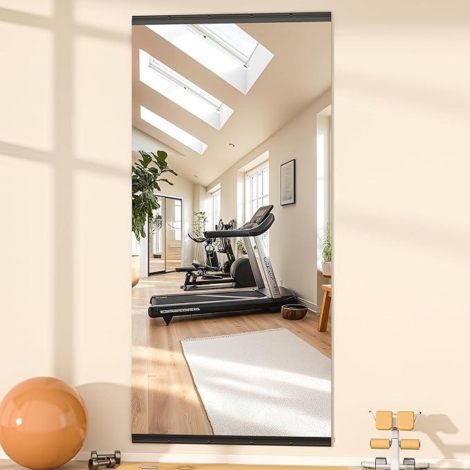 Hasipu 63''x28'' Home Gym Mirror Large Full Length Wall Mounted Full Body Mirror for Yoga Dance Fitness Exercise Studio Bedroom Garage, Frameless Tempered Glass Workout Mirrors Black Rectangular