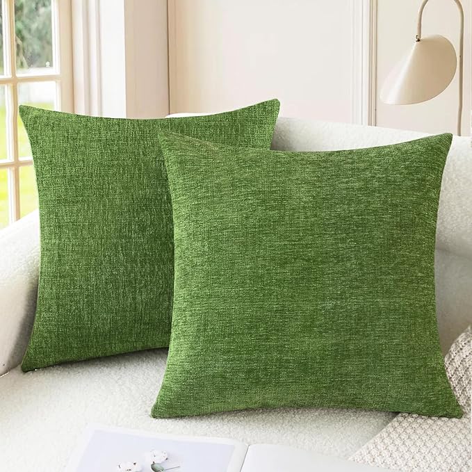CaliTime Throw Pillow Covers Decorative 20 X 20 Inches Pack of 2 Cozy Chenille Cushion Cases for Couch Sofa Bed Living Room Home Forest Green