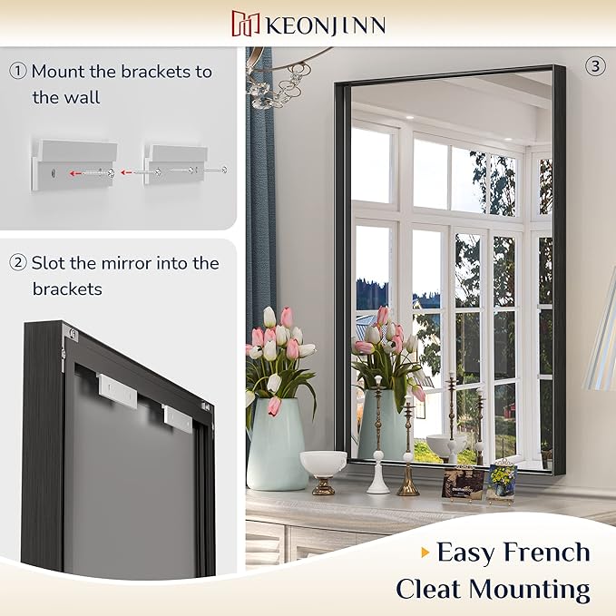Keonjinn Black Framed Mirror for Bathroom 40 x 30 Inch, Rectangular Wall Mirror for Bathroom, Metal Frame Farmhouse Black Mirrors for Over Sink Large Decorative Rectangle Mirrors