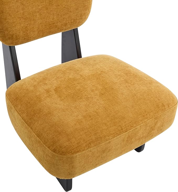 Christopher Knight Home Mores Low Profile Accent Chair Set of 2, Modern Living Room Armless Lounge Chair, Fabric Comfy Reading Chair for Bedroom, Wooden Frame and Thick Padded Seat, Black+Tumeric