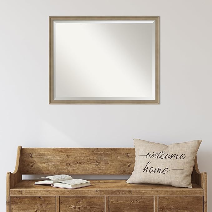 Amanti Art Brown Wall Mirror 24x30 Florence Light Brown Rectangle Bathroom Mirror for Wall Decor Living Room, Large Casual Frame, Hangs Horizonally and Vertically, Bathroom Decor, Beveled Edge from WI