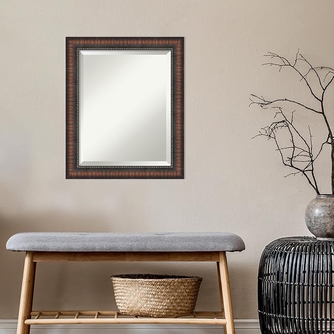 Amanti Art Brown Bathroom Mirror for Over Sink, 24x20 Caleb Brown Rectangle Vanity Mirror, Small Rustic Farmhouse Frame, Hangs Horizonally and Vertically, Bathroom Wall Decor, Beveled Edge