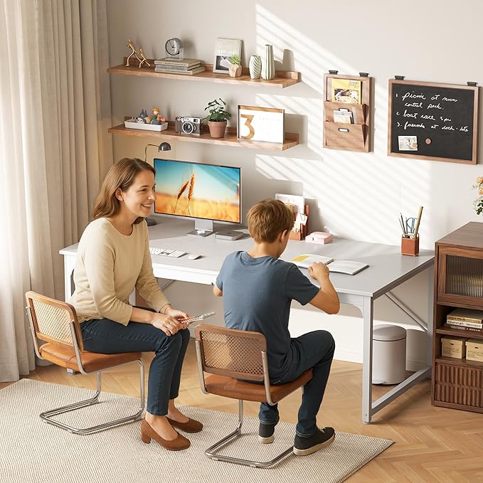 PRAISUN 63 x 29.5 Inch Computer Desk with Deeper Desktop, Gaming Office Writing Work Desk for Home Office, Study, Bedroom, Work from Home, Metal Frame, White