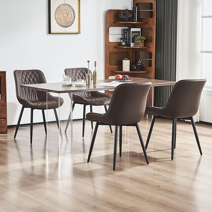 YOUNIKE Brown Dining Chairs Set of 2 with High Backs Mid Century Modern Kitchen & Dining Room Chairs PU Faux Leather Upholstered Wide Accent Chair Comfortable Large Padded Living Waiting Guest Room