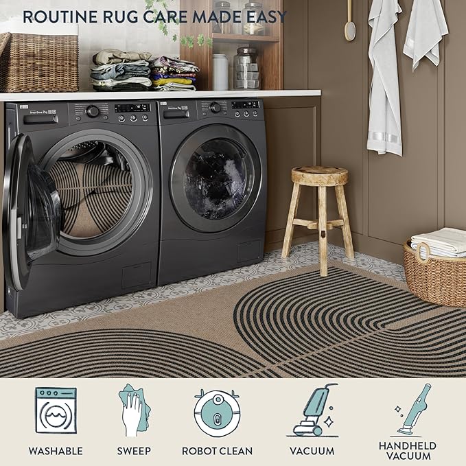 Lahome Modern Rainbow Round Rug, 3ft Small Washable Circle Carpet Natural Indoor Outdoor Patio Front Porch Rug, Farmhouse Non Slip Non Shedding Contemporary Round Mat for Entryway
