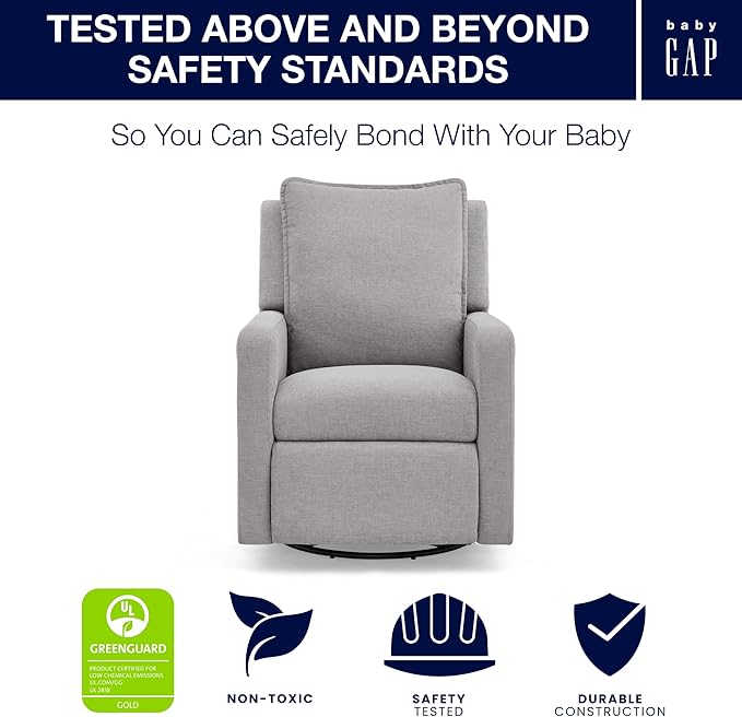 Delta Children babyGap Harlowe Power Recliner with USB-A & Charging Port Greenguard Gold Certified – Stain-Resistant Performance Fabric is Oeko-TEX Standard 100 Certified, Ash