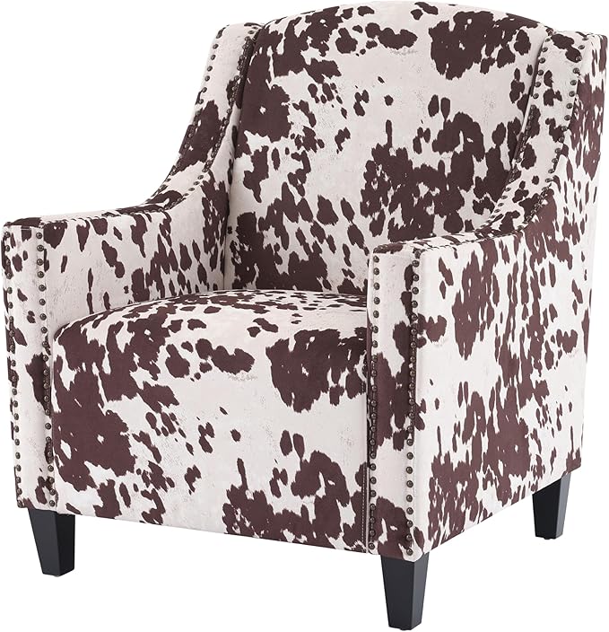 Ball & Cast Upholstered Arm Chair,Classic American Style Flower Design Fabric Dining Chair,Comfy Accent Chair w/Nailhead Trim & Wooden Legs,Seating Furniture for Bedroom,Apartment,Brown+White