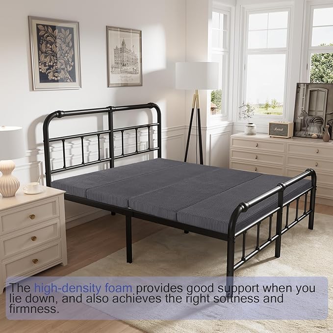 MeMoreCool Folding Foam Futon Mattress Full, Foldable Japanese Floor Mattress, Sleeping Mat Pad for Adults Guests Sleepovers, 3 in Thick Tatami Mat Portable Shikibuton, Dark Grey