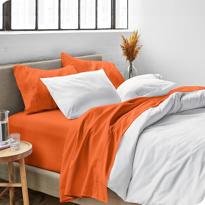 Bare Home Queen Sheet Set - Luxury 1800 Ultra-Soft Microfiber Bed Sheets - Double Brushed - Deep Pockets - Easy Fit - 4 Piece Set - Bedding Sheets & Pillowcases (Queen, Orange)