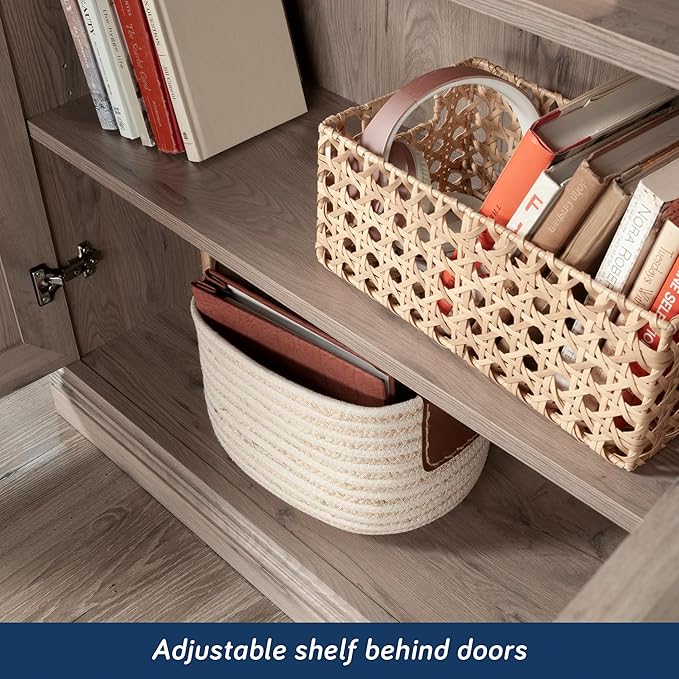 Sauder Miscellaneous Storage 5-Shelf Bookcase with Doors, L: 35.28" x W: 13.23" x H: 69.76", Laurel Oak Finish