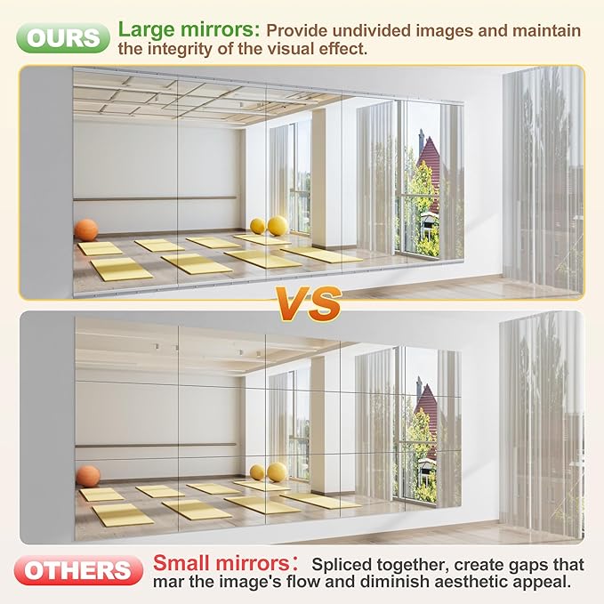 Hasipu Home Gym Mirror 71" L x 32" W - 1PC Large Full Body Mirror for Yoga, Wall-Mounted Mirrors for Fitness, Garage, Dance Studio, 0.16in Tempered Glass Frameless