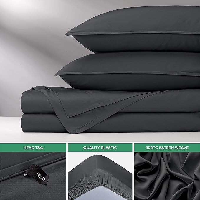 King Sheets by Pure Bamboo, Genuine 100% Organic Viscose Derived from Bamboo Bed Sheet Set, Luxuriously Soft & Cooling, Double Stitching, Lifetime Quality Promise (King, Charcoal)