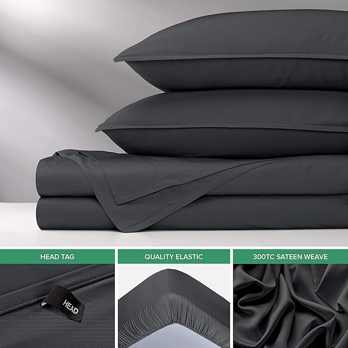 Full Sheets by Pure Bamboo, Genuine 100% Organic Viscose Derived from Bamboo Bed Sheet Set, Luxuriously Soft & Cooling, Double Stitching, 2 Year Quality Promise (Full, Charcoal)