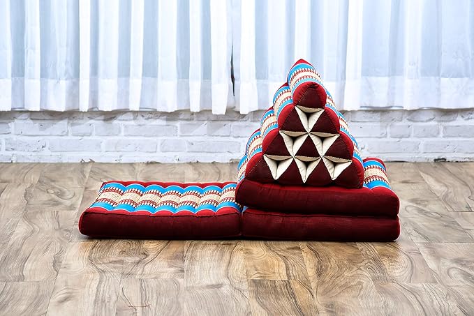 Leewadee - Comfortable Japanese Floor Mattress Used As Thai Floor Bed with Triangle Cushion, Futon Mattress Or Thai Massage Mat, 67 x 21 inches, Blue Red