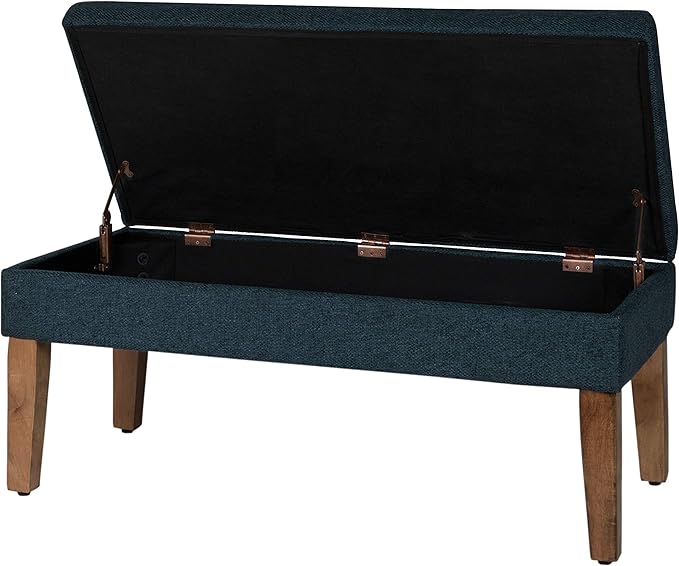 Homepop Home Decor | Upholstered Decorative Storage Ottoman Bench | Ottoman Bench with Storage for Living Room & Bedroom | Decorative Home Furniture, Navy Large