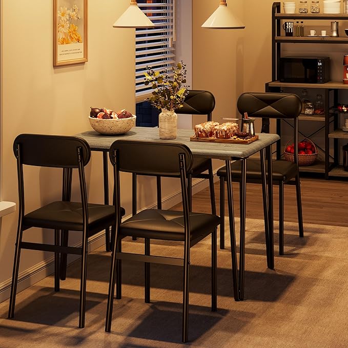 IDEALHOUSE Dining Table Set for 4, Kitchen Table with Upholstered Chairs for Kitchen Room and Small Spaces (Grey, Table with 4 Upholstered Chairs)