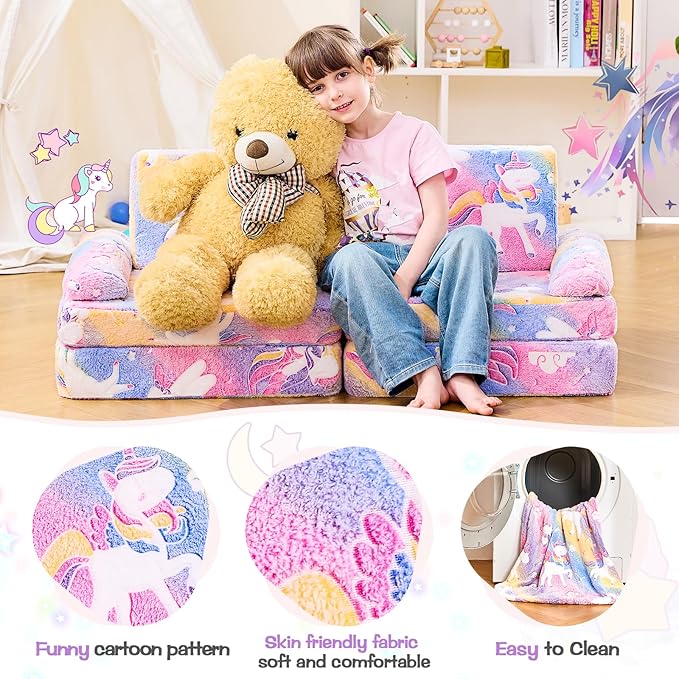 IFNOW Modular Kids Play Couch,Toddler Couch Kids Sofa,Child Sectional Sofa,Bedroom and Playroom Furniture for Toddlers,Convertible Foam and Floor Cushion for Boys and Girls,Glow in The Dark,Unicorn