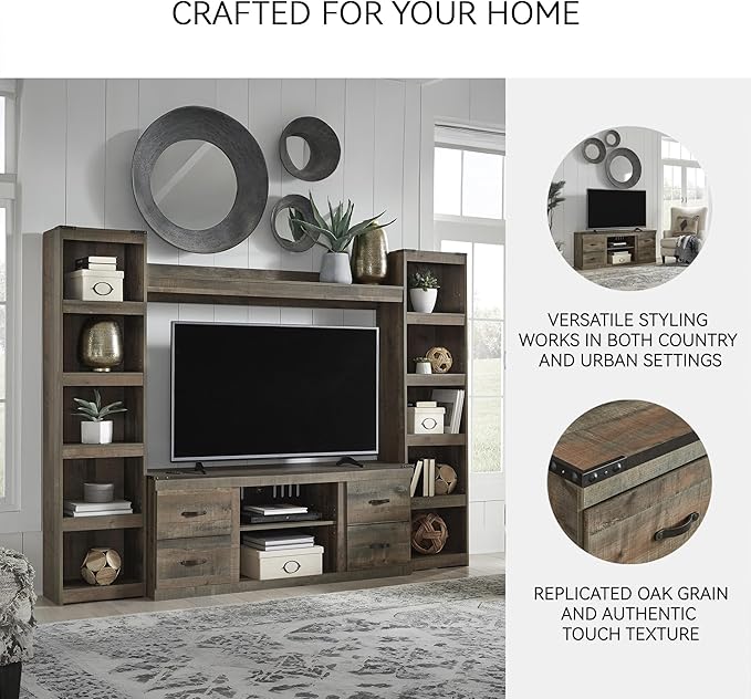 Signature Design by Ashley Trinell Rustic 4-Piece Entertainment Center for TVs up to 69", Light Brown