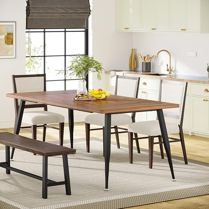 LITTLE TREE 70.9 Inch Large Rectangular Dining Table Kitchen Furniture,Brown+Black
