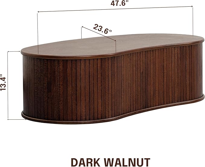 NTC Ripple Coffee Table, Modern Oval Wooden Center Table with Vertical Groove Design, Stylish Living Room Decor, Contemporary Minimalist Style for Home and Office, Effortless Assembly - Dark Walnut