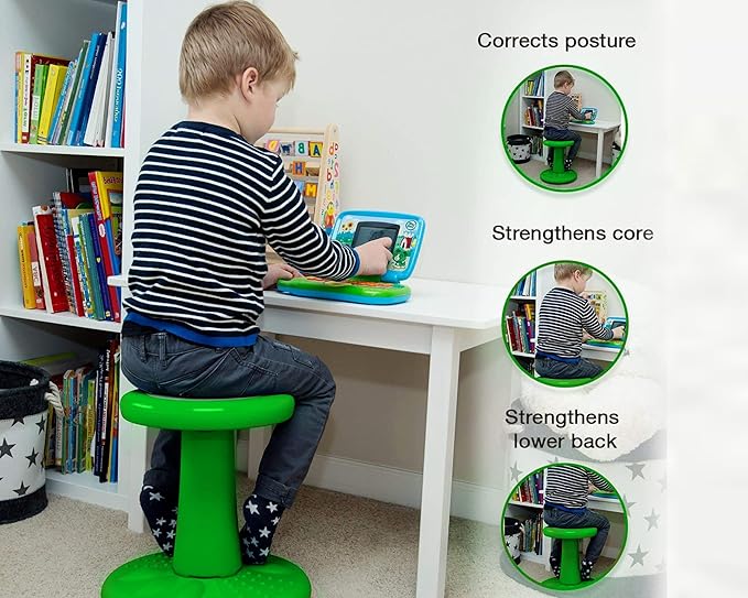 ActiveChairs Kids Wobble Stool, Flexible Elementary Classroom Seating, Improves Focus, Posture and Helps ADHD/ADD, Sensory Chair, Active Fidget Chairs, Pre-Teen 17.75" Chair, Ages 7-12, Green