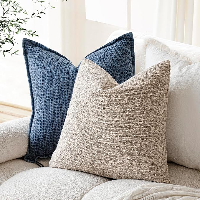 Foindtower Pack of 2, 20 x 20 Inch, Decorative Textured Boucle Throw Pillow Covers Accent Solid Pillow Cases Cozy Soft Couch Cushion Case for Chair Sofa Bedroom Living Room Home Decor, Oatmeal