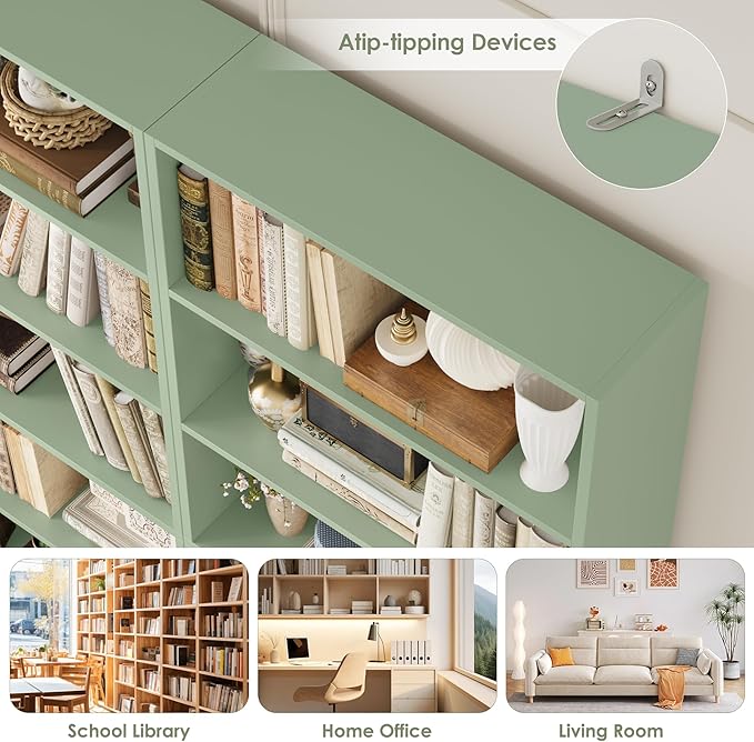 82" Tall Bookshelf, 7-Tier Open Shelves Bookcase, Freestanding Display Storage Shelves, Tall Bookcase Home Decor Furniture for Home Office, Living Room, Bedroom, Green